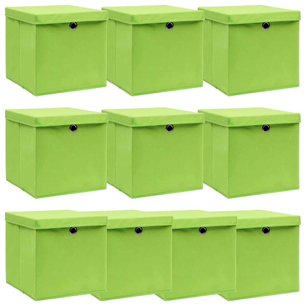 JUNG Vida Aufbewahrungsboxen mit Deckeln 10 Stk. Grün 32x32x32 cm Stoff