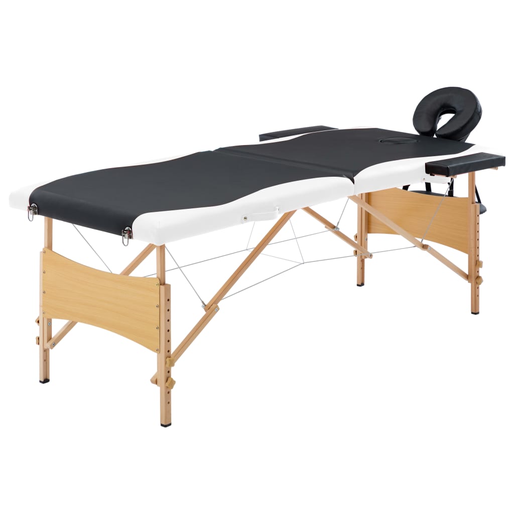 JUNG Vida Massageliege Klappbar 2-Zonen mit Holzgestell Schwarz und Weiß