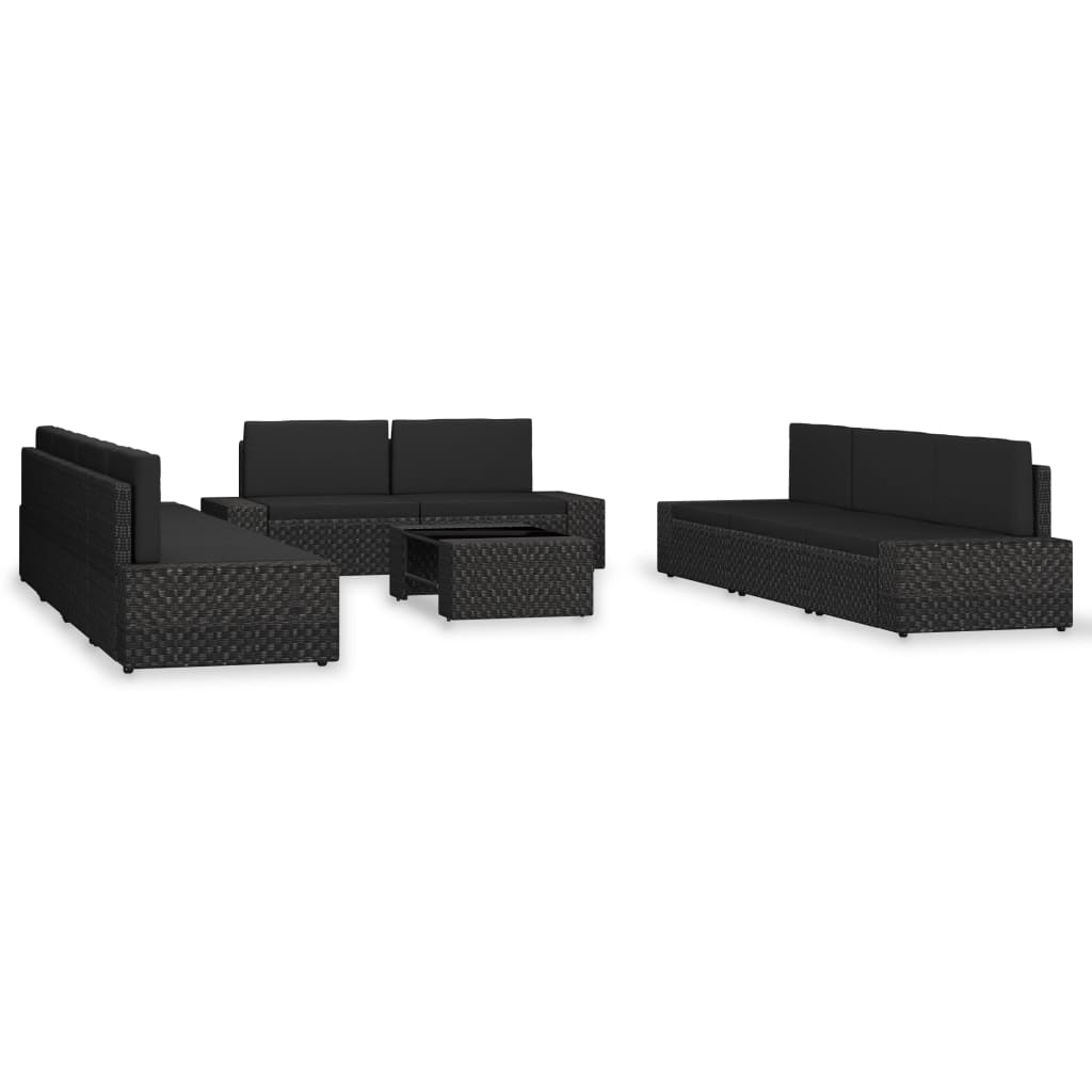 JUNG Vida 10-tlg. Garten-Lounge-Set Poly Rattan Schwarz