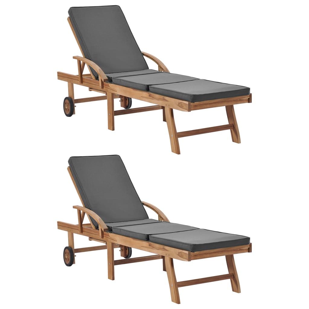 JUNG Vida Sonnenliegen mit Auflagen 2 Stk. Massivholz Teak Dunkelgrau