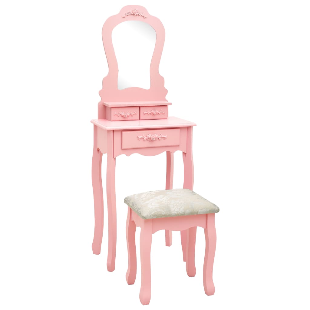 JUNG Vida Schminktisch-Set mit Hocker Rosa 50x59x136 cm Paulownia-Holz