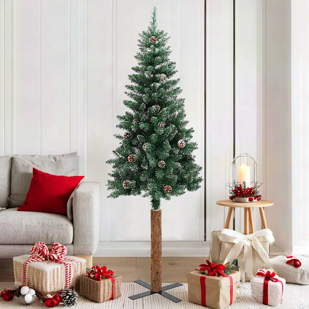 JUNG Vida Weihnachtsbaum Schlank mit Echtholz und Schnee Grün 180 cm