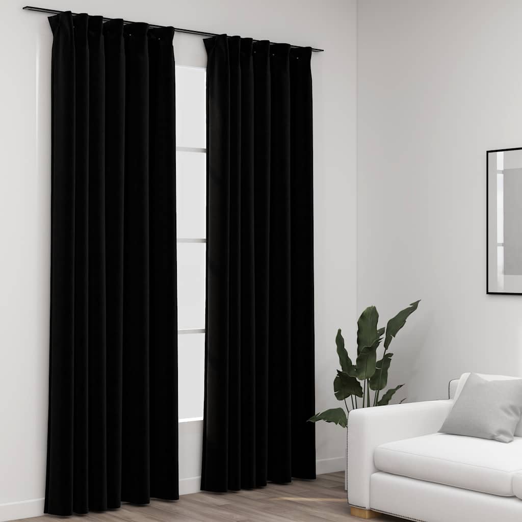 JUNG Vida Verdunkelungsvorhänge Haken Leinenoptik 2Stk. Schwarz 140x225cm