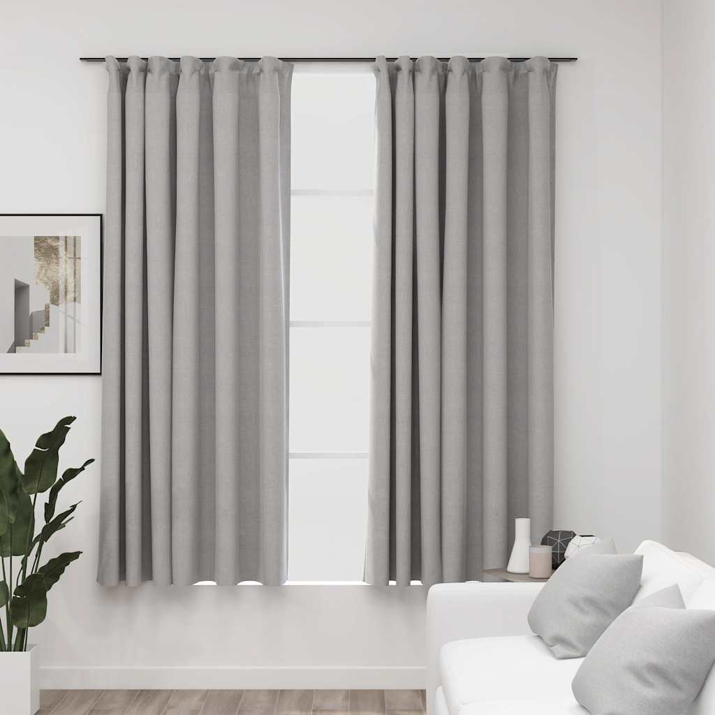 JUNG Vida Verdunkelungsvorhänge Haken Leinenoptik 2 Stk. Grau 140x175 cm