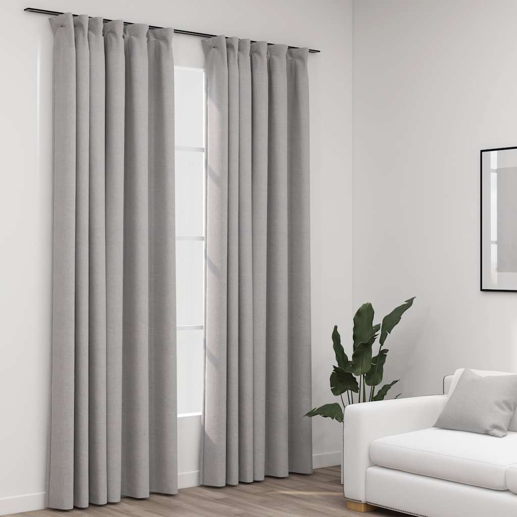JUNG Vida Verdunkelungsvorhänge Haken Leinenoptik 2 Stk. Grau 140x245 cm