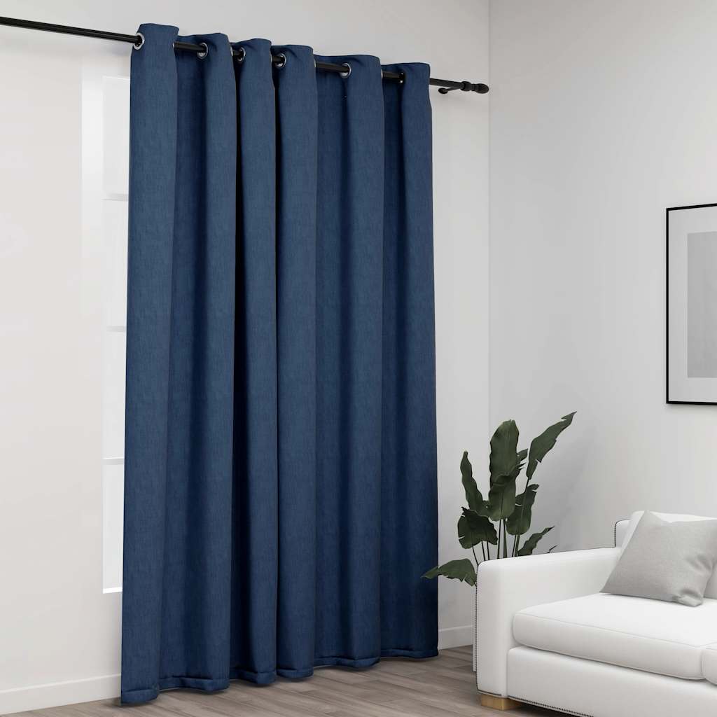 JUNG Vida Verdunkelungsvorhang mit Ösen Leinenoptik Blau 290x245 cm