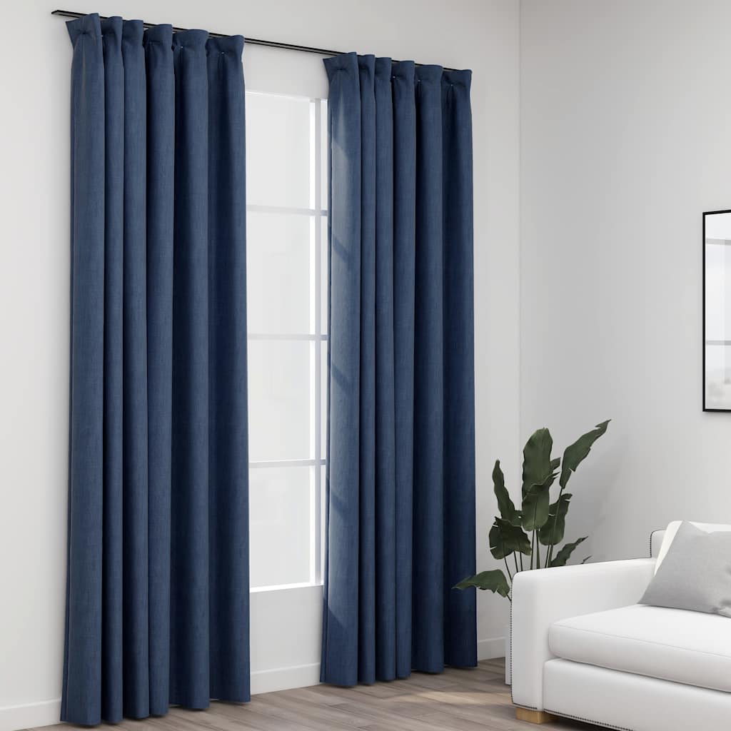 JUNG Vida Verdunkelungsvorhänge Haken Leinenoptik 2 Stk. Blau 140x245cm