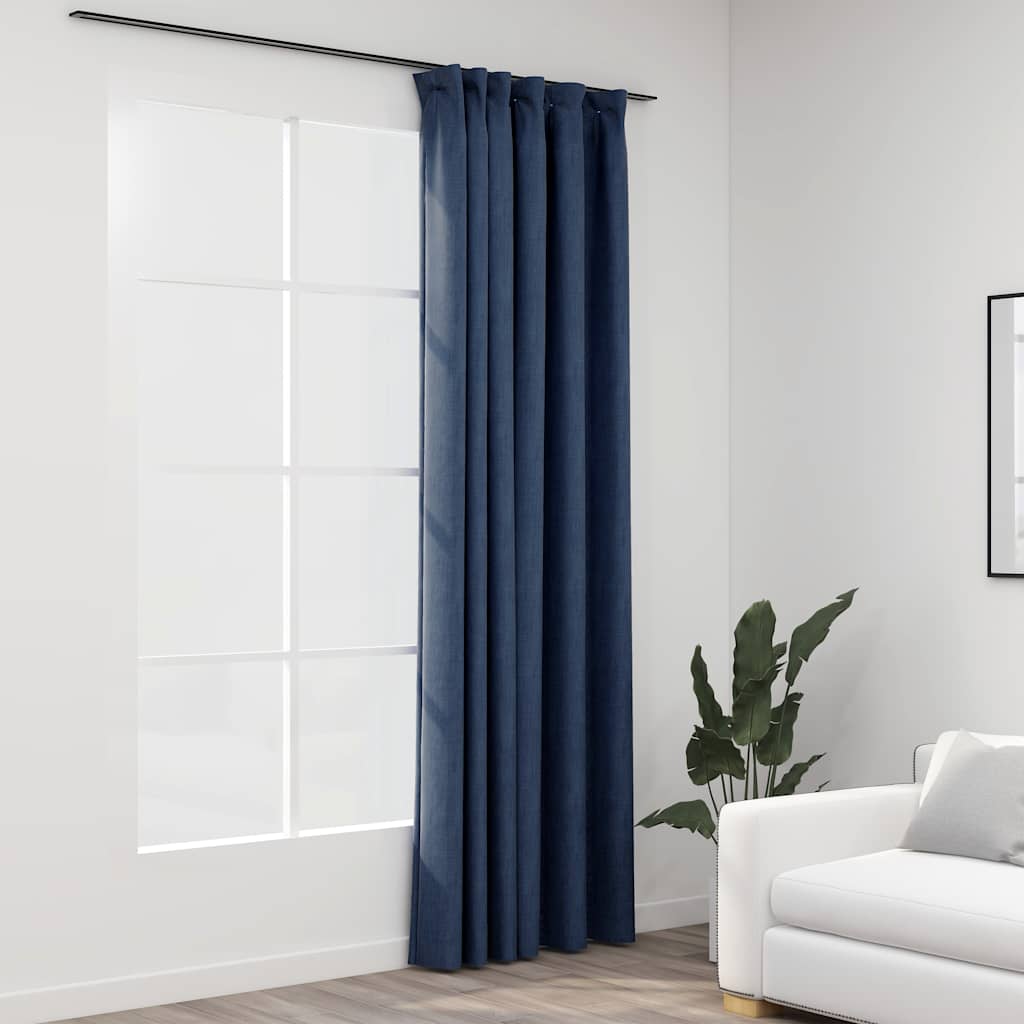 JUNG Vida Verdunkelungsvorhänge mit Haken Leinenoptik Blau 290x245cm