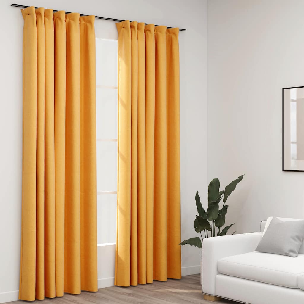 JUNG Vida Verdunkelungsvorhänge Haken Leinenoptik 2 Stk. Gelb 140x225 cm