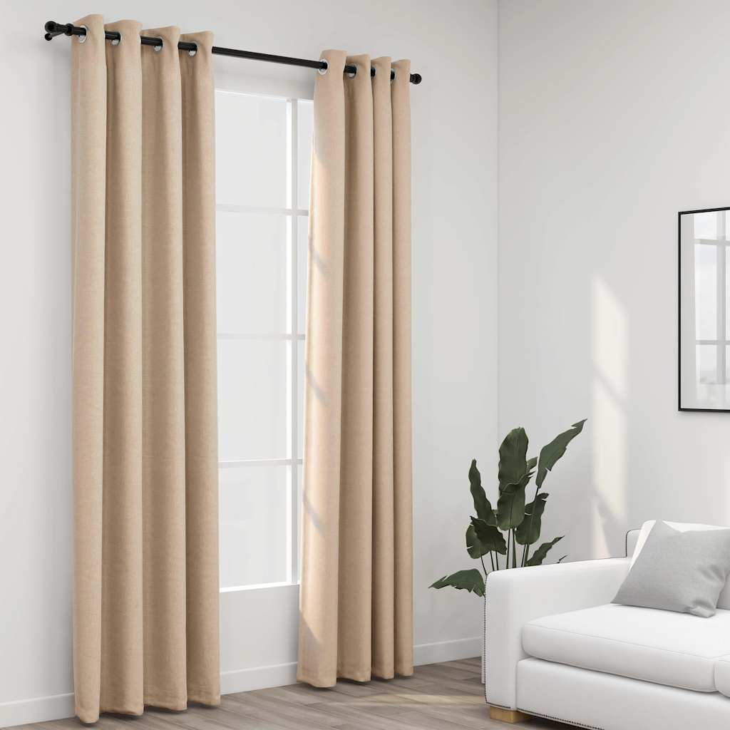 JUNG Vida Verdunkelungsvorhänge Ösen Leinenoptik 2 Stk. Beige 140x245 cm