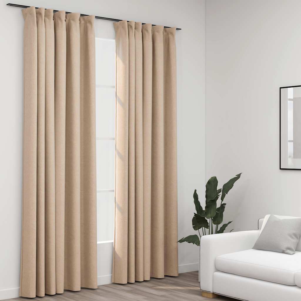 JUNG Vida Verdunkelungsvorhänge 2 Stk. Haken Leinenoptik Beige 140x225 cm