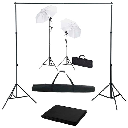 JUNG Vida Fotostudio-Set mit Hintergrund, Leuchten und Schirmen