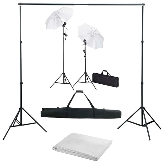 JUNG Vida Fotostudio-Set mit Hintergrund, Leuchten und Schirmen