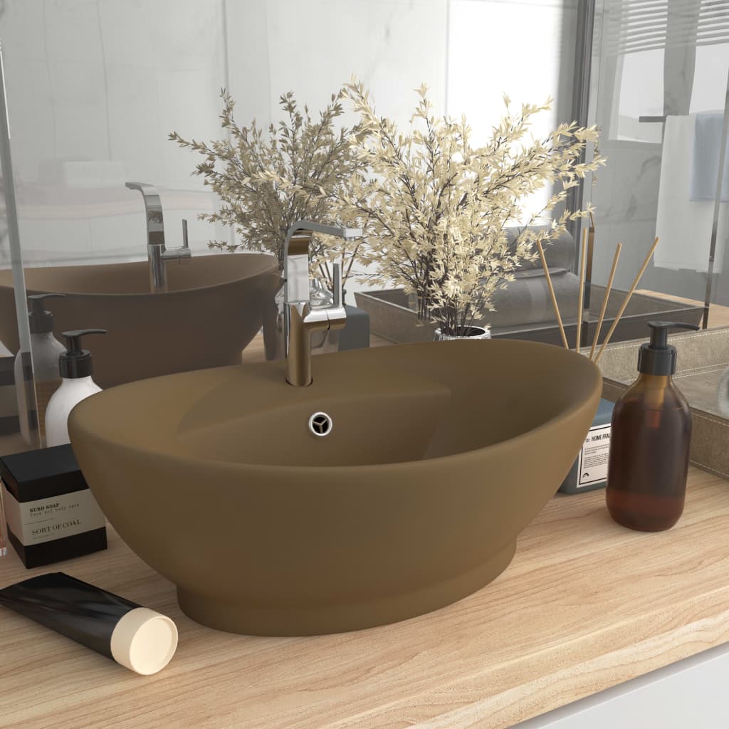 JUNG Vida Luxus-Waschbecken Überlauf Oval Matt Creme 58,5x39cm Keramik