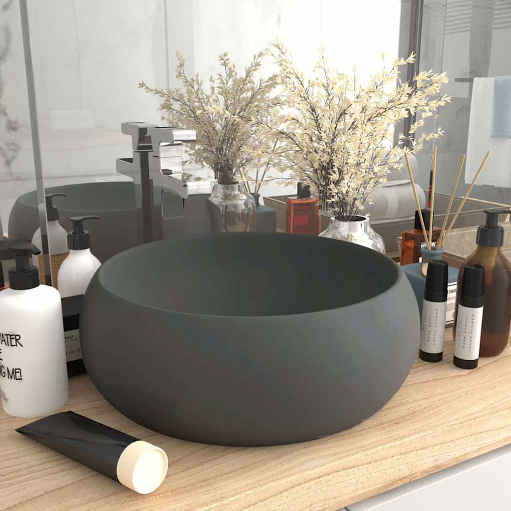 JUNG Vida Luxuriöses Waschbecken Rund Matt Dunkelgrau 40x15 cm Keramik