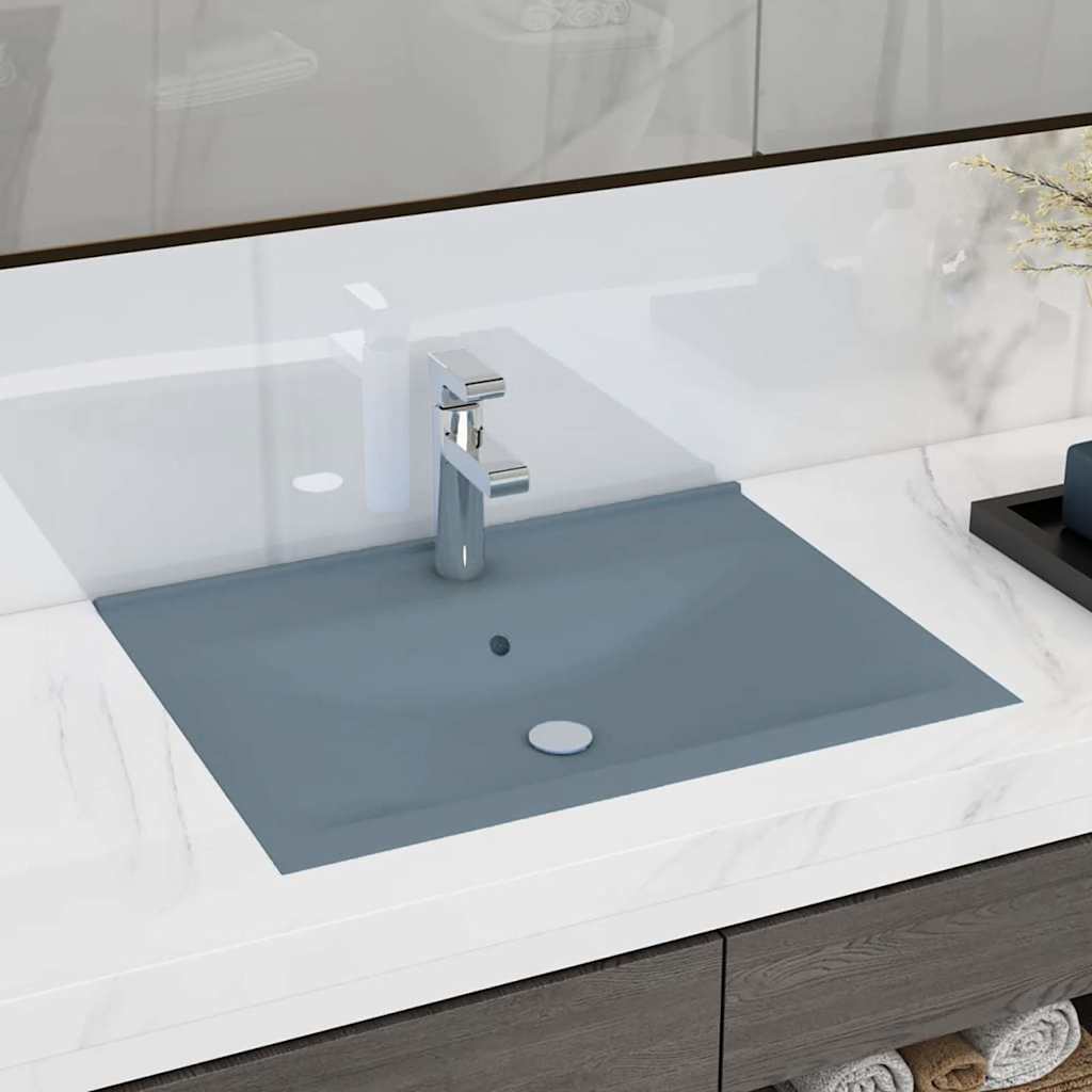 JUNG Vida Luxus-Waschbecken mit Hahnloch Matt-Hellblau 60x46 cm Keramik