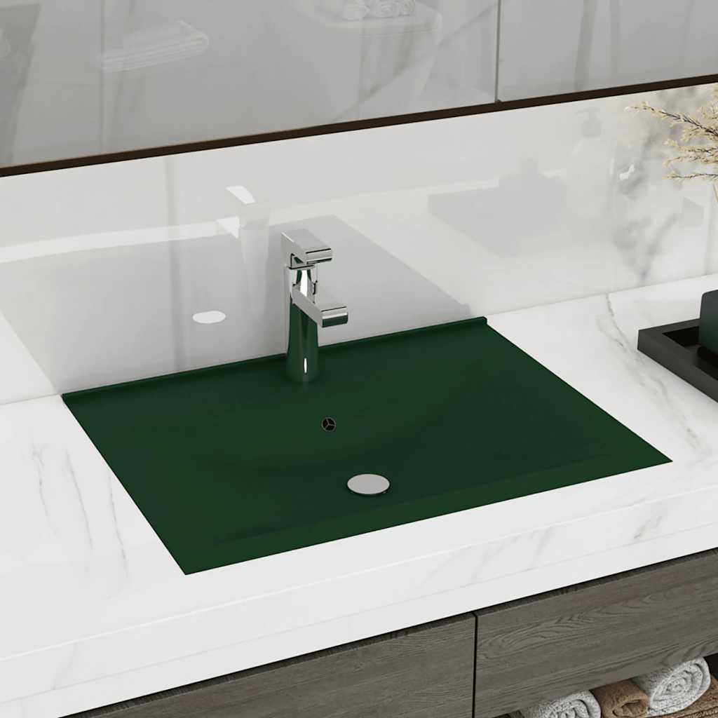 JUNG Vida Luxus-Waschbecken mit Hahnloch Matt-Dunkelgrün 60x46 cm Keramik