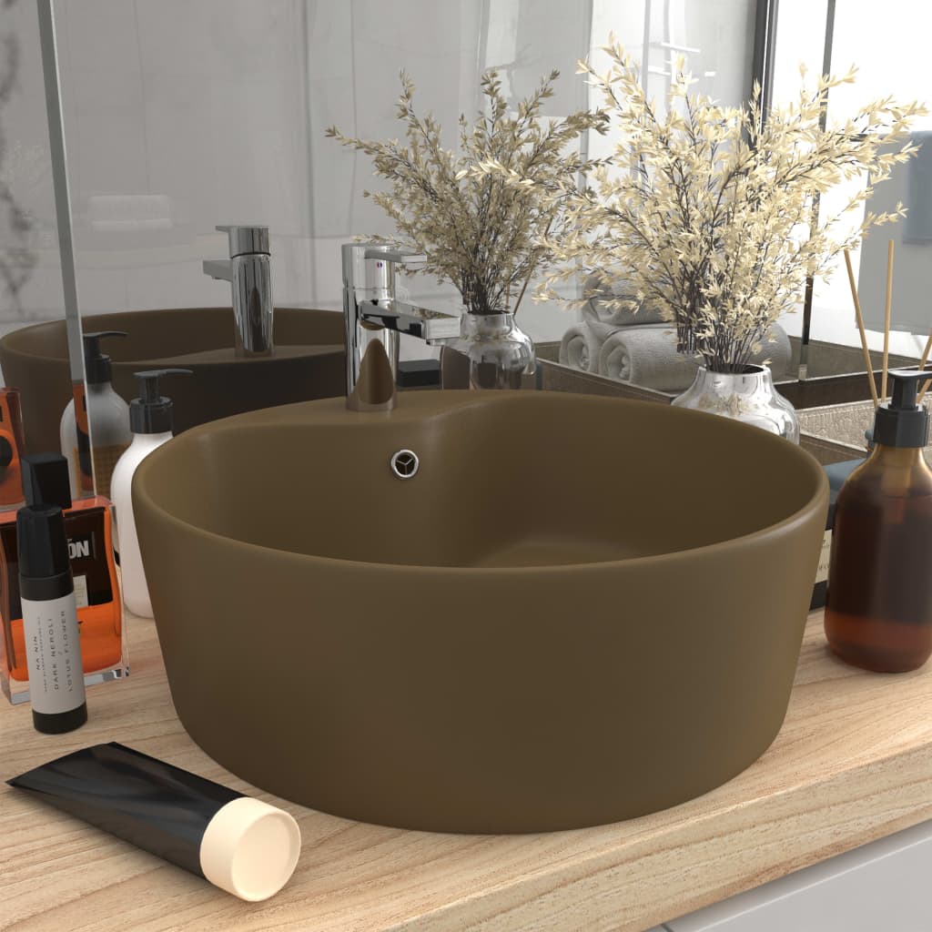 JUNG Vida Luxus-Waschbecken mit Überlauf Matt Creme 36x13 cm Keramik