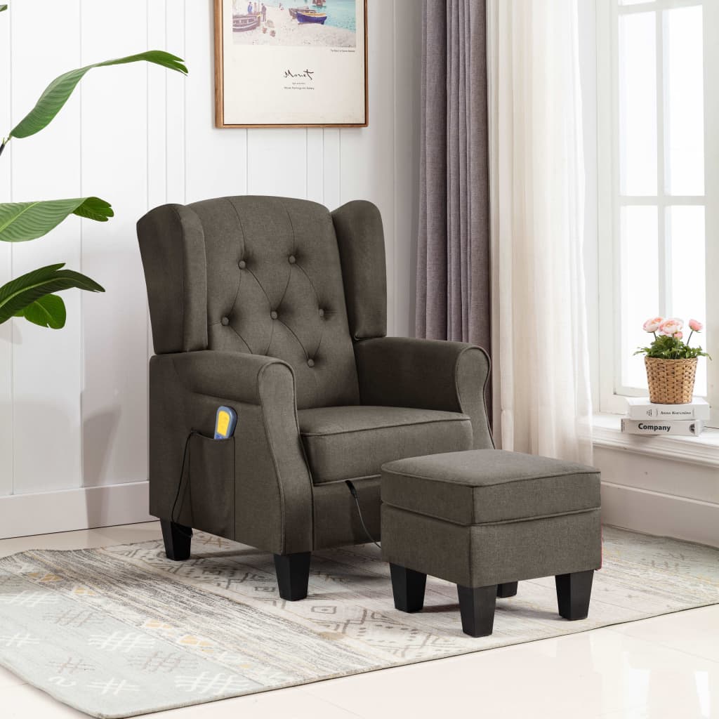 JUNG Vida Massagesessel mit Hocker Taupe Stoff