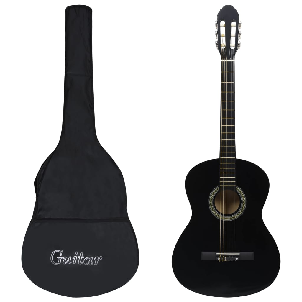 JUNG Vida Klassikgitarre für Anfänger mit Tasche Schwarz 4/4 39"