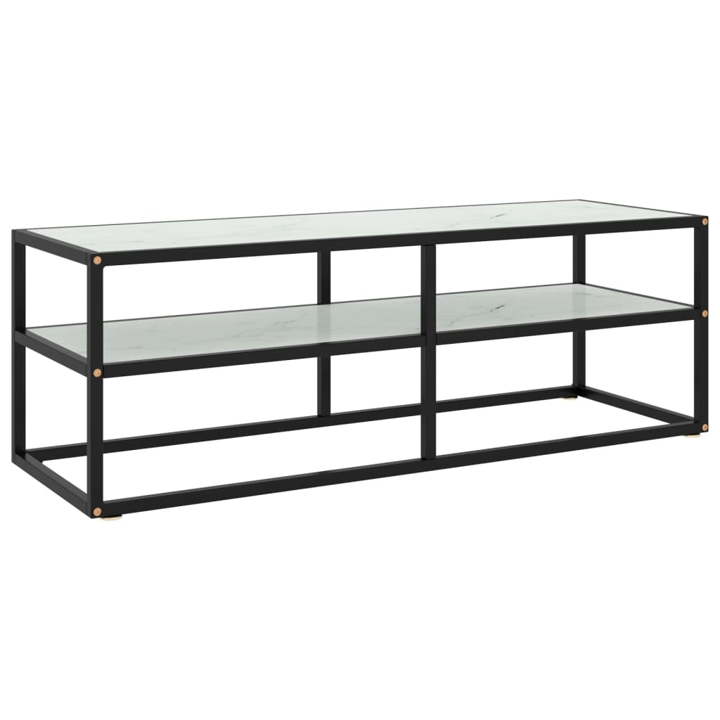 JUNG Vida TV-Schrank Schwarz mit Hartglas Marmor-Optik 120x40x40 cm