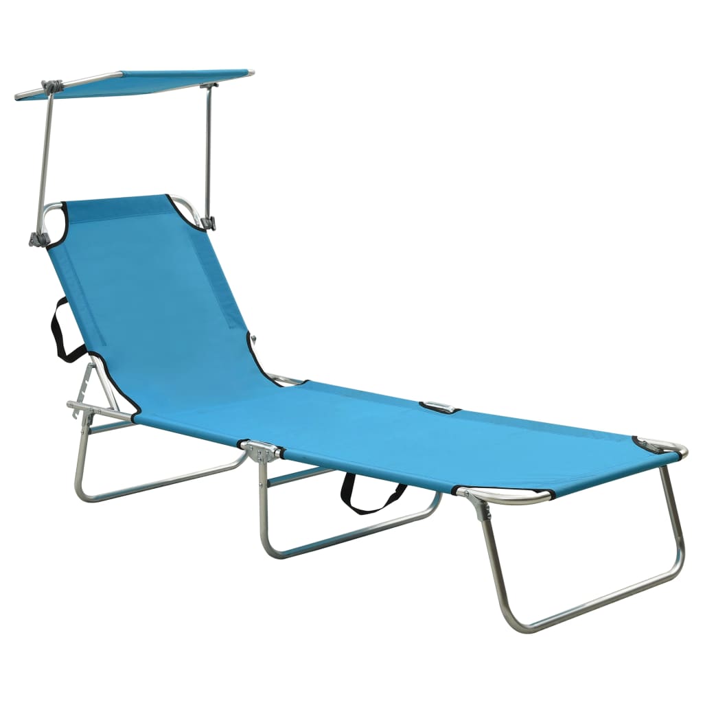 JUNG Vida Klappliege mit Sonnendach Blau Aluminium