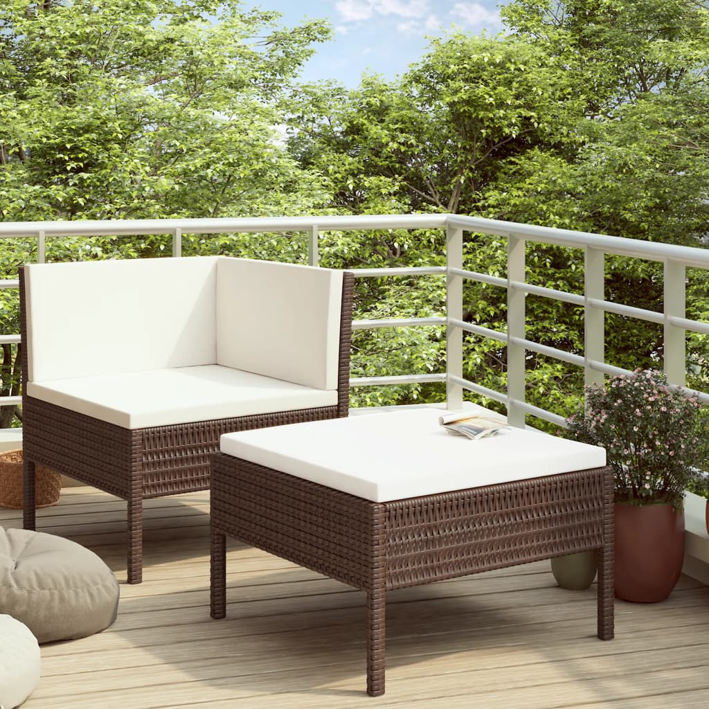 JUNG Vida 2-tlg. Garten-Lounge-Set mit Auflagen Poly Rattan Braun
