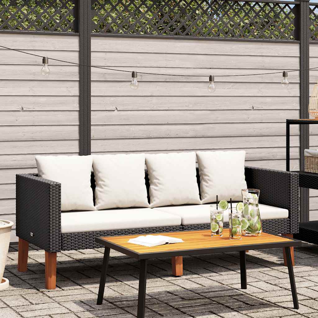 JUNG Vida 2-Sitzer-Gartensofa mit Auflagen Poly Rattan Schwarz