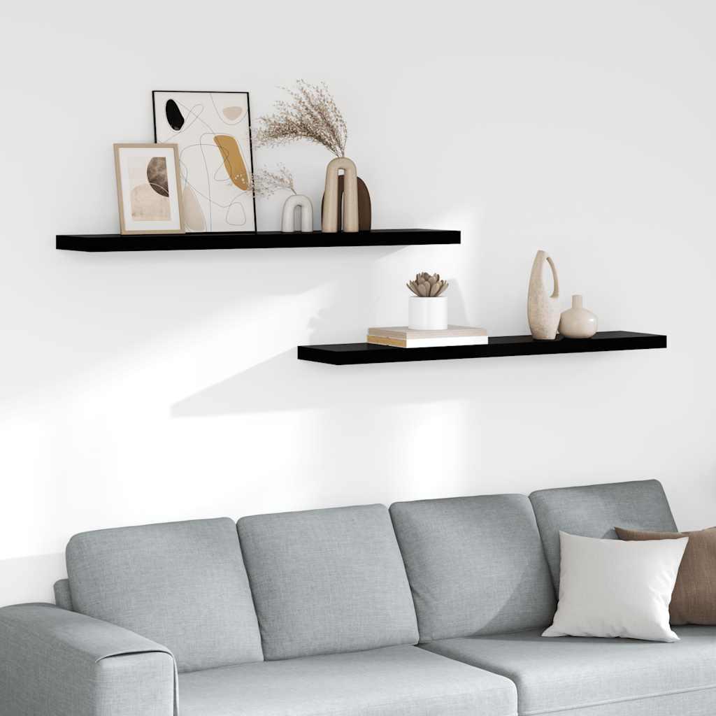 JUNG Vida Schweberegale 2 Stk. Hochglanz-Schwarz 120x23,5x3,8 cm MDF
