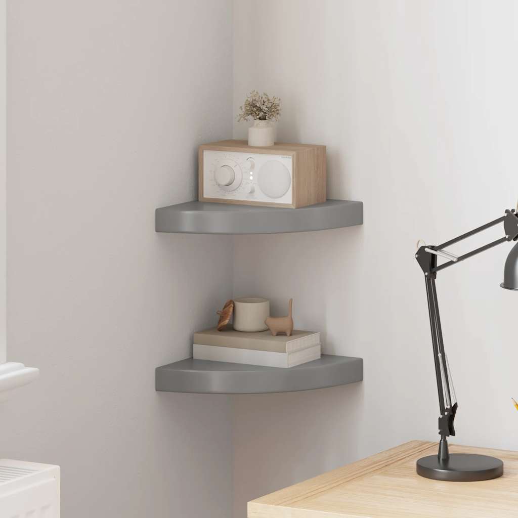 JUNG Vida Eck-Schweberegale 2 Stk. Hochglanz-Grau 25x25x3,8 cm MDF