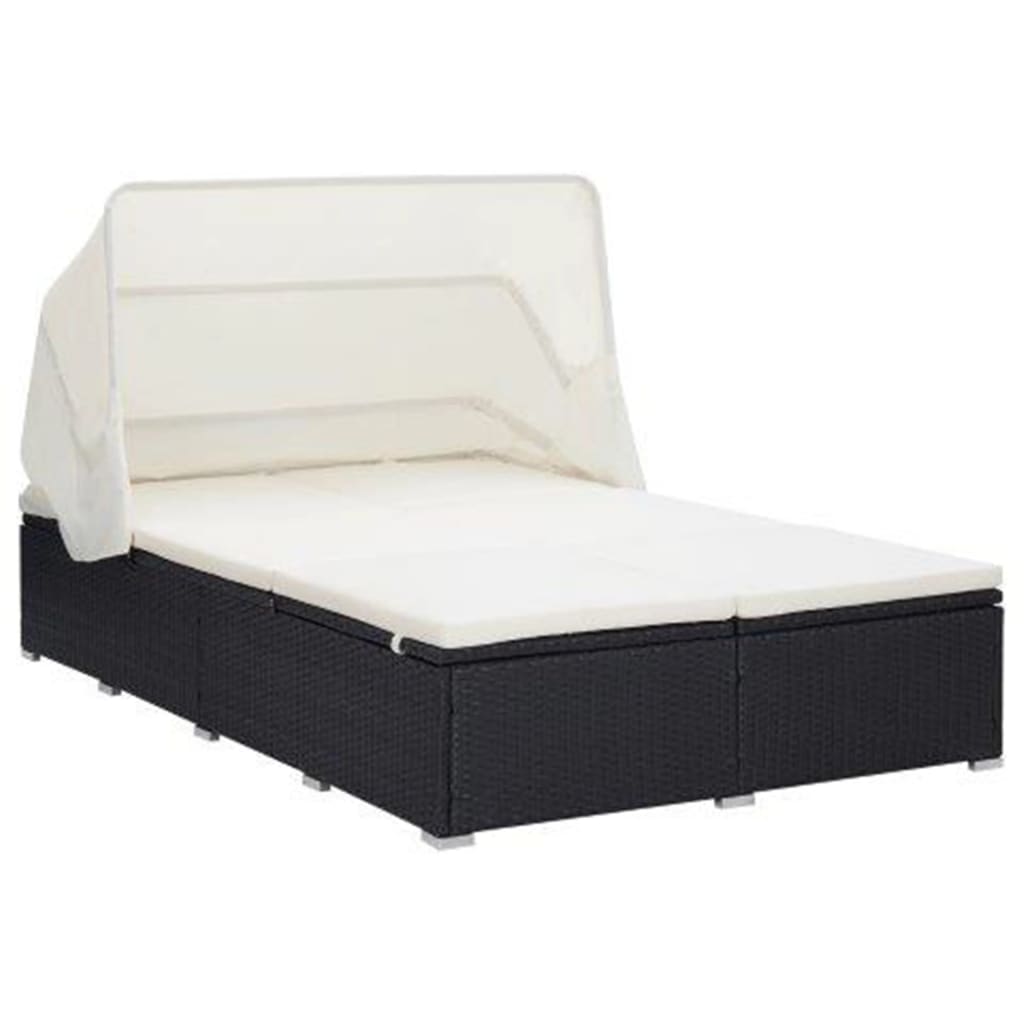 JUNG Vida 2-Personen-Sonnenliege mit Auflage Poly Rattan Schwarz