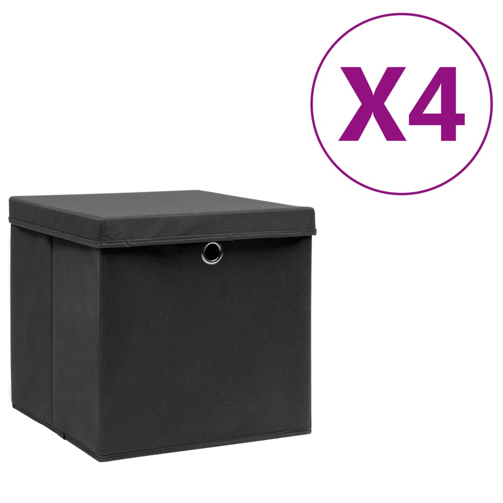 JUNG Vida Aufbewahrungsboxen mit Deckeln 4 Stk. 28x28x28 cm Schwarz