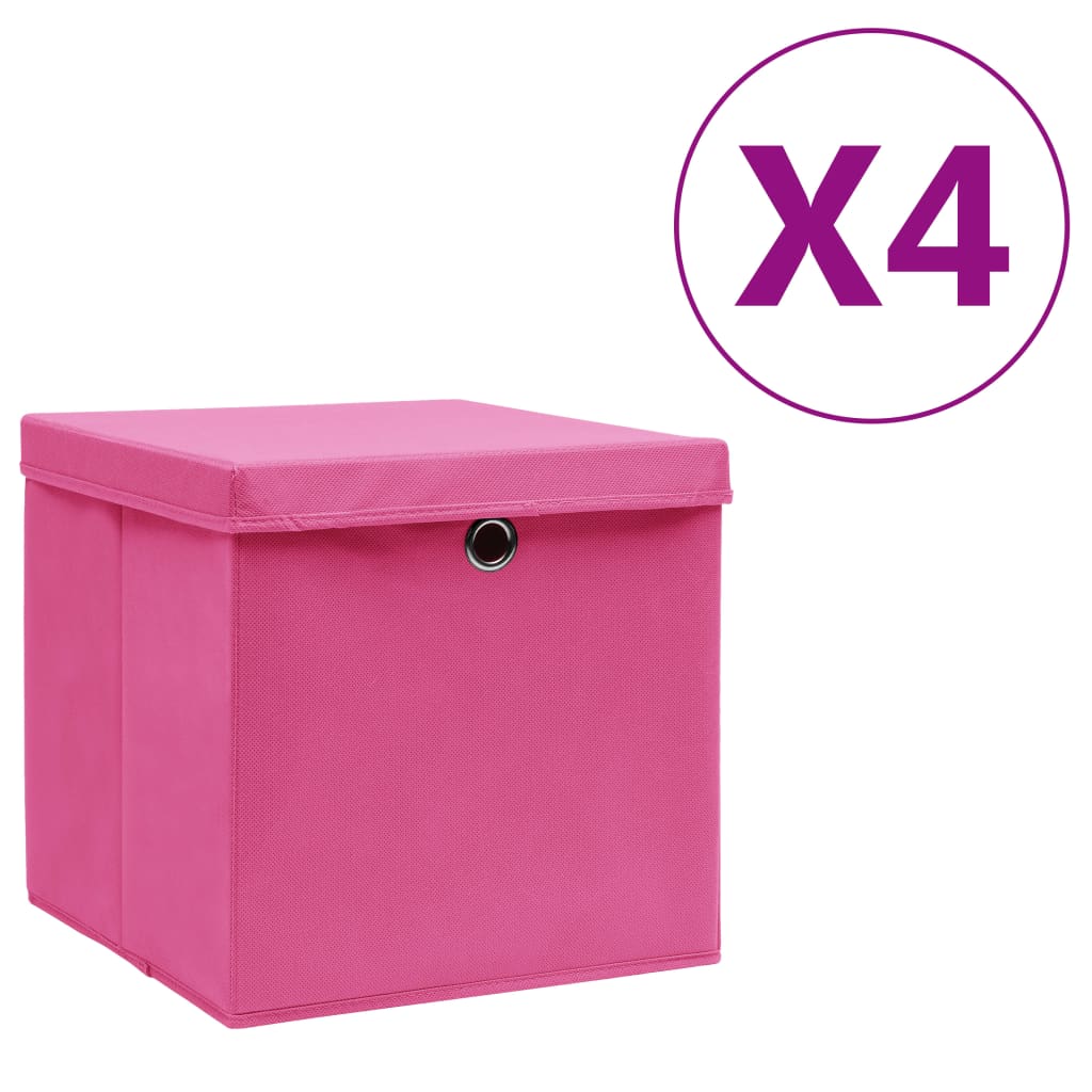 JUNG Vida Aufbewahrungsboxen mit Deckeln 4 Stk. 28x28x28 cm Rosa