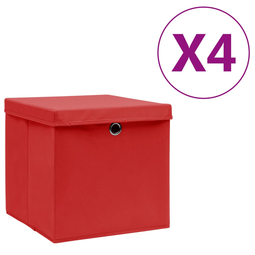 JUNG Vida Aufbewahrungsboxen mit Deckeln 4 Stk. 28x28x28 cm Rot