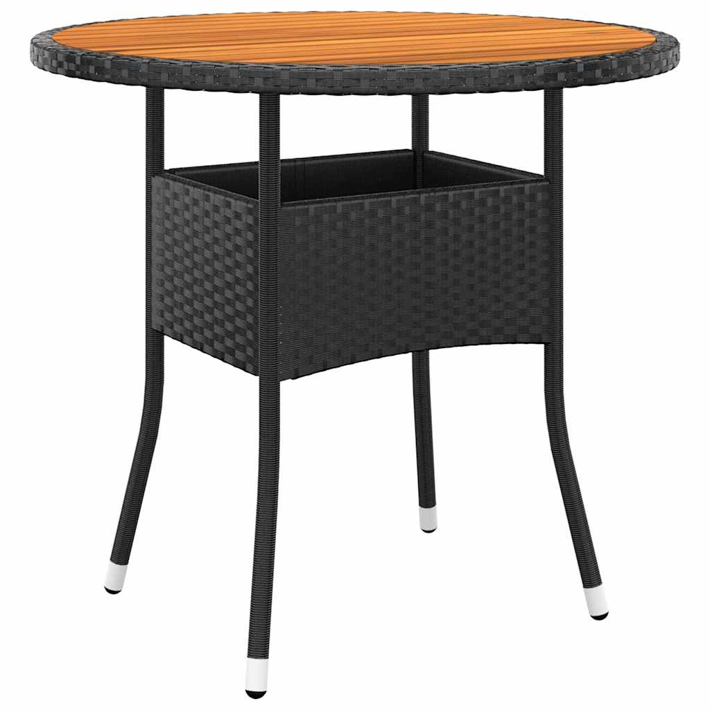 JUNG Vida Gartentisch Ø80x75 cm Akazienholz und Poly Rattan Schwarz
