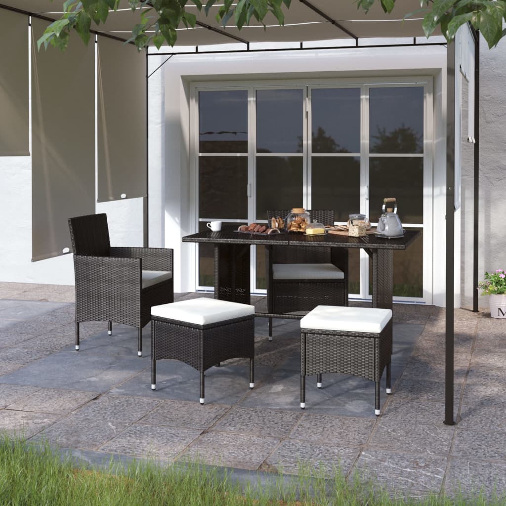 JUNG Vida 4-tlg. Gartenstuhl und Hocker Set Poly Rattan Schwarz