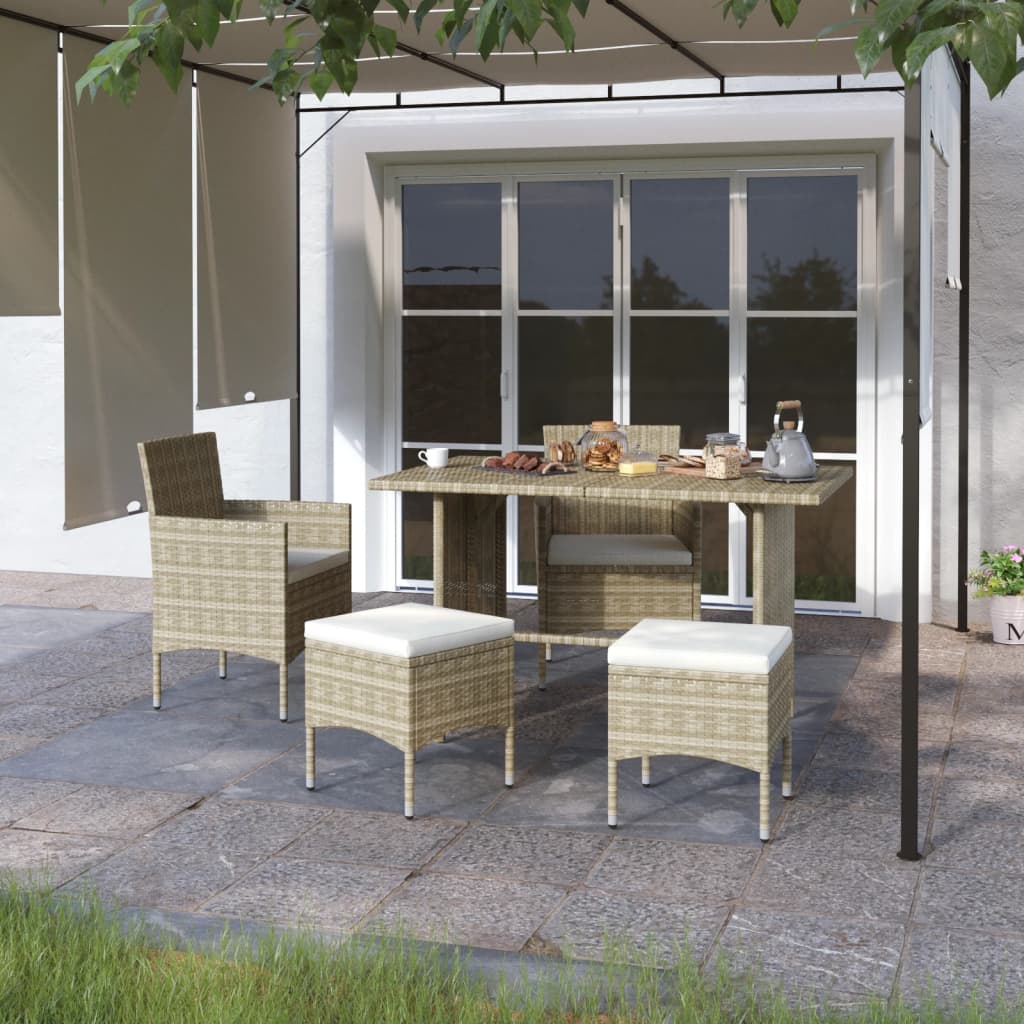 JUNG Vida 4-tlg. Gartenstuhl und Hocker Set Poly Rattan Grau