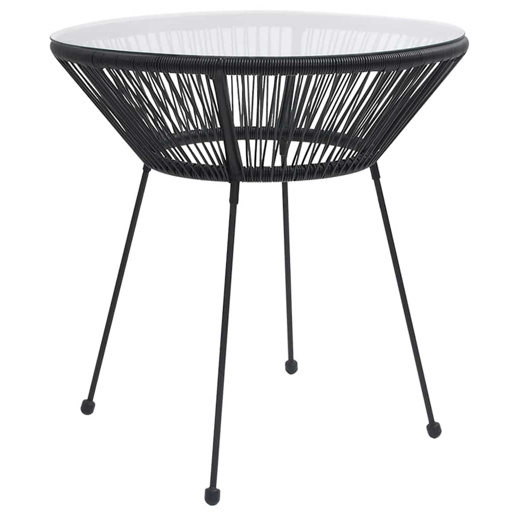 JUNG Vida Garten-Esstisch Schwarz Ø70x74 cm Rattan und Glas