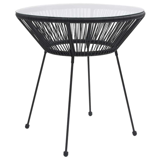 JUNG Vida Garten-Esstisch Schwarz Ø70x74 cm Rattan und Glas