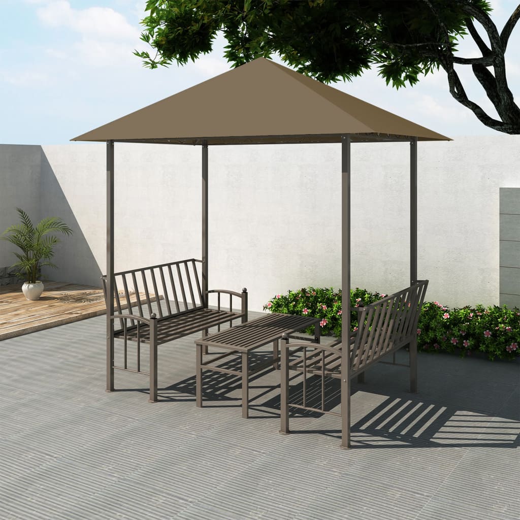 JUNG Vida Gartenpavillon mit Tisch und Bänken 2,5x1,5x2,4 m Taupe 180 g/m²