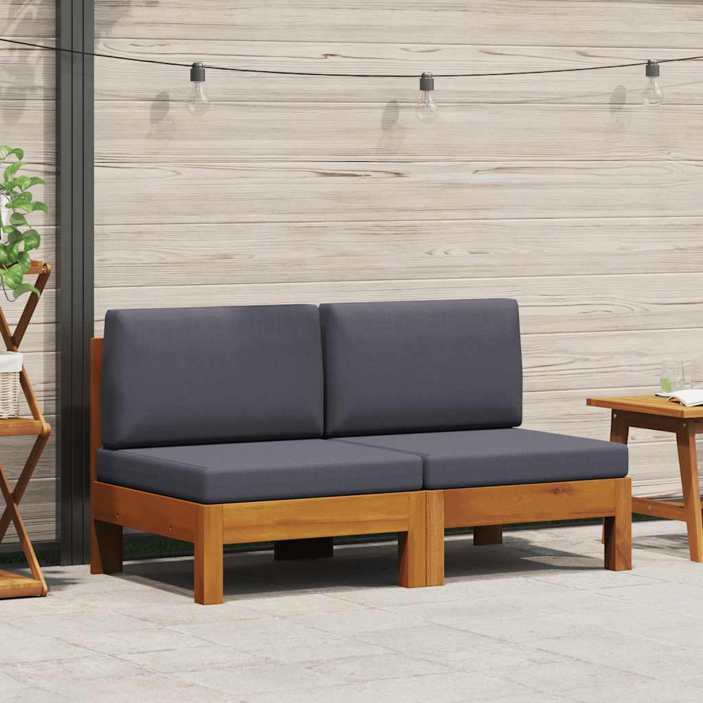 JUNG Vida Mittelsofas 2 Stk. mit Dunkelgrauen Kissen Massivholz Akazie