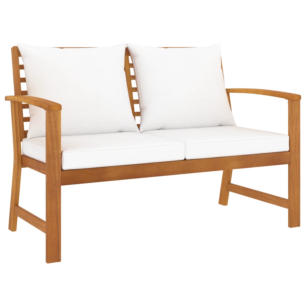 JUNG Vida Gartenbank 120 cm mit Cremeweißen Kissen Massivholz Akazie