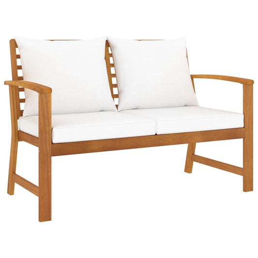 JUNG Vida Gartenbank 120 cm mit Cremeweißen Kissen Massivholz Akazie