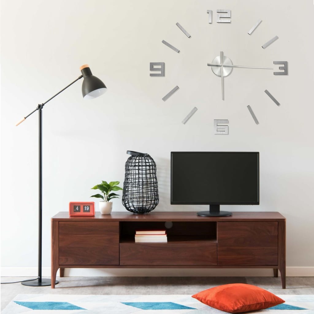 JUNG Vida 3D-Wanduhr Modernes Design Silbern 100 cm XXL