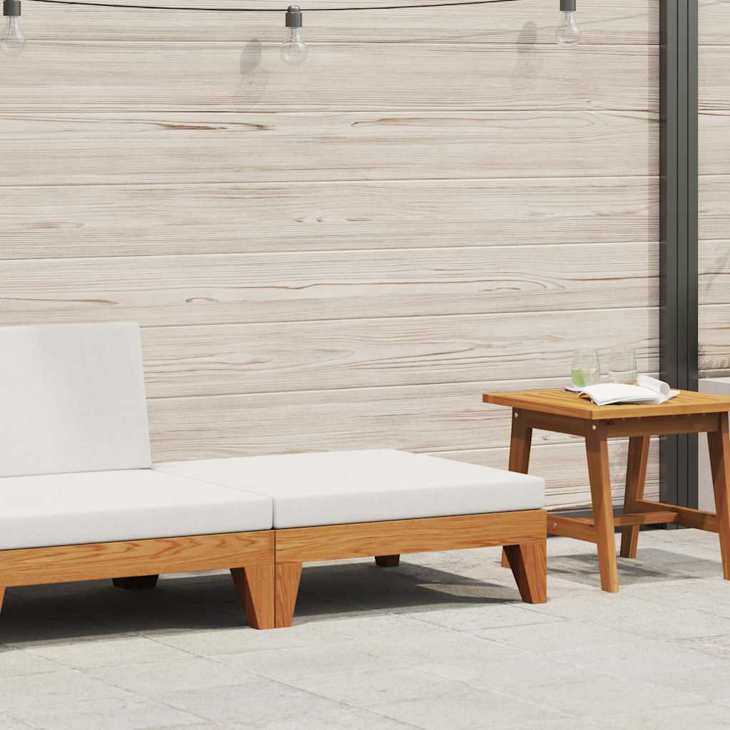 JUNG Vida Modular-Fußhocker mit Cremeweißen Kissen Akazie Massivholz