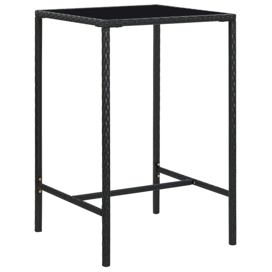 JUNG Vida Garten-Bartisch Schwarz 70x70x110 cm Poly Rattan und Glas
