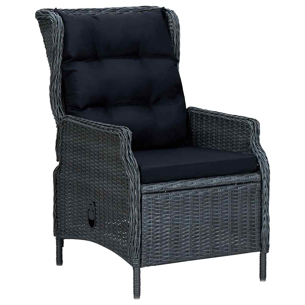 JUNG Vida Verstellbarer Gartensessel mit Auflagen Poly Rattan Dunkelgrau