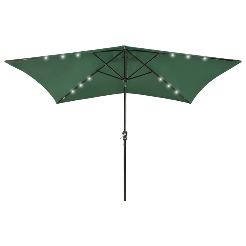 JUNG Vida Sonnenschirm mit LEDs und Stahl-Mast Grün 2x3 m