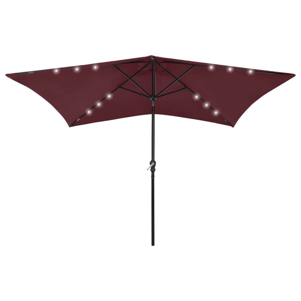 JUNG Vida Sonnenschirm mit LEDs und Stahl-Mast Bordeauxrot 2x3 m