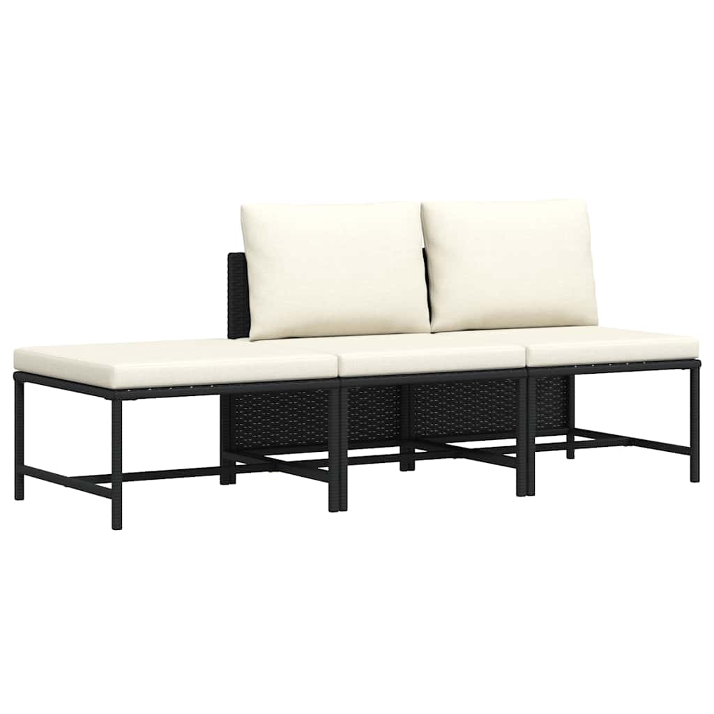 JUNG Vida 3-tlg. Garten-Sofagarnitur mit Auflagen Schwarz Poly Rattan